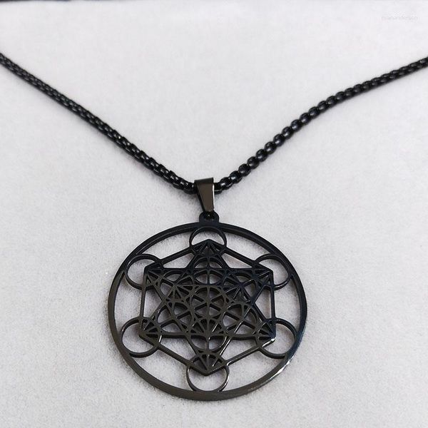 Anhänger Halsketten Yoga Hindu Buddhismus Blume des Lebens Edelstahl Halskette Frauen/Männer Heilige Geometrie Schmuck Collares N620S01