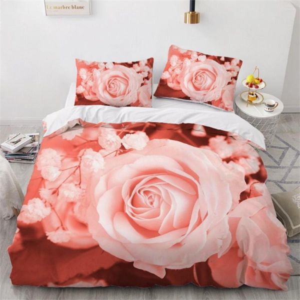 Bettwäsche-Sets, schöne Pfingstrosen, Blumen, rosa, romantisch, Bettbezug-Set, 3-teilig, leichte Mikrofaser, 1 und 2 Kissenbezüge, bequem