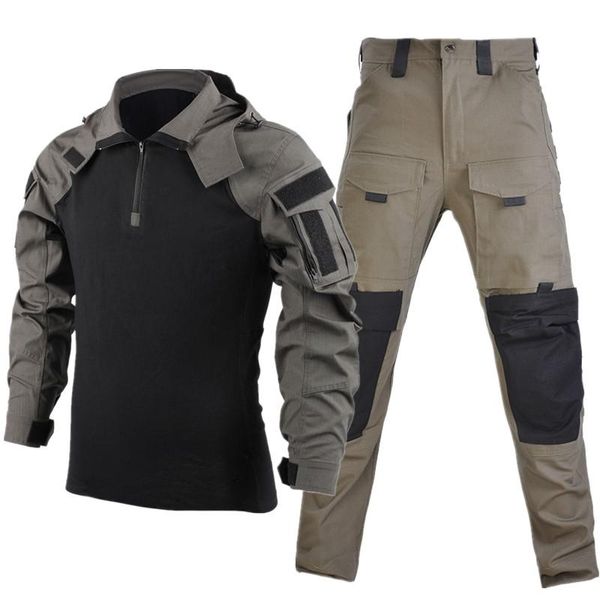 Pantaloni da uomo giacca da bomber pantalone tattico di volo tattico combattimento con cappuccio camo da caccia elastico da caccia elastico pantaloni da magliette con cuscinetti ginocchisi