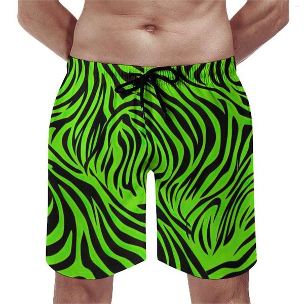Мужские шорты линия зеленая зеленая Zebra Board Summer Stripe Print Hawaii Beach Men Men Sportswear Quick Dry Dry Custom Swimks Shunks
