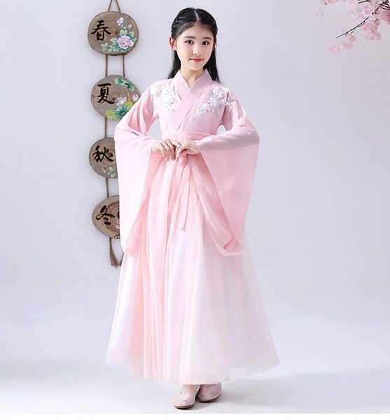 Сцена носить китайскую традиционную одежду танцевать ханфу Красный синий розовый цветочный сказочный костюм вечеринки для девочек Восточный древний платье
