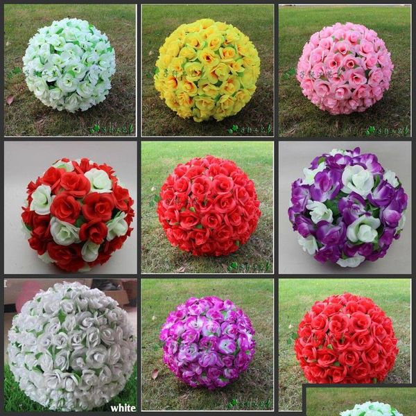 Flores decorativas grinaldas 12/16 elegantes rosas de seda artificial beijando bola 10 cores para casamento enfeites de natal festa decoração otvgx