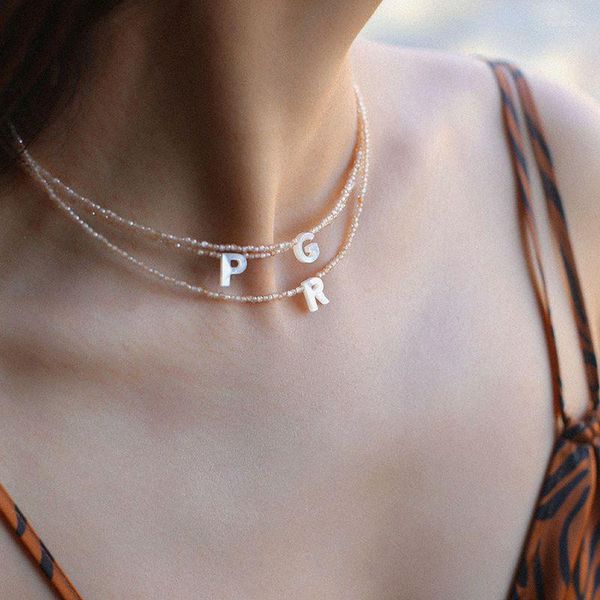 Anhänger Halsketten Initial Name A-Z 26 Buchstaben Kristall Shell Einfache Halskette Frauen Temperament Luxus Schmuck Perlen Kragen Nombre Inicial
