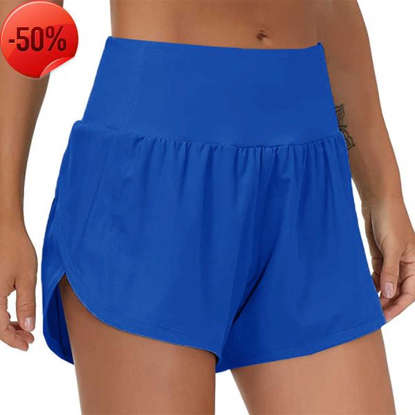 lu-18 Shorts de aceleração de secagem rápida respirável esportivo Hotty Hot Short feminino fitness falso de duas peças forrado à prova de luz leggings de ioga corrida golf biker pantkh