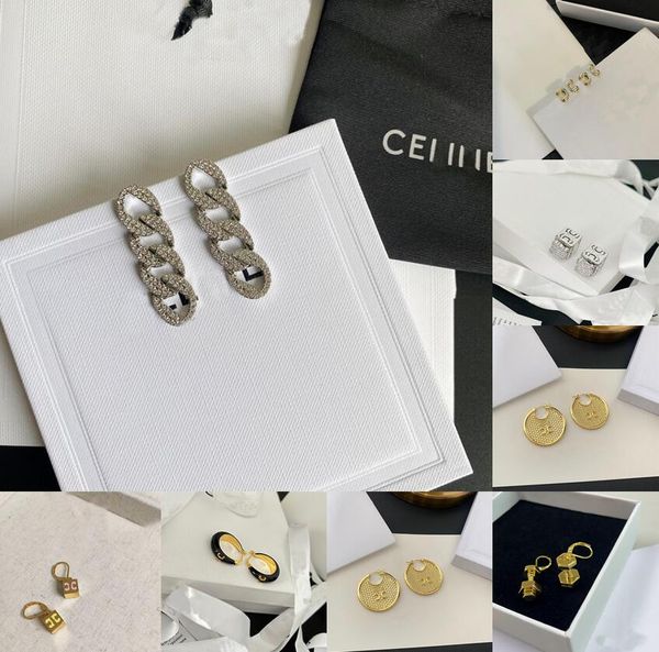 Lüks Tasarım 17 Stil Marka Mektubu Cazibe Kulak Sapı Ünlü Kadın Düğün Küpe Takı Aksesuarları Yüksek Kaliteli Pirinç Altın Kaplama Gümüş Küpe Noel Hediyesi