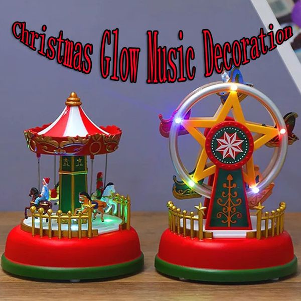 LED Light Sticks Decoração de Natal Carrossel de Música Luminosa Ornamento de Roda Gigante Casa Natal Presente de Aniversário Suprimentos 230829