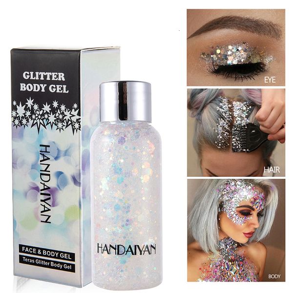 Körper Glitzer Augen Nagel Haar Gesicht Aufkleber Gel Kunst lose Pailletten Creme Diamant Juwelen Make-up Dekoration Party Festival 230829