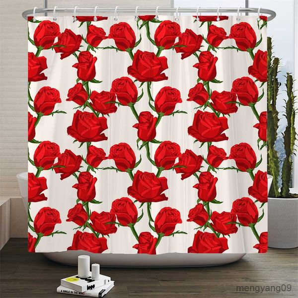 Tende da doccia Fiori di rosa rossa Stampati Tenda da doccia Tende da bagno Fiore colorato Tessuto impermeabile Decorazione per vasca da bagno con R230831