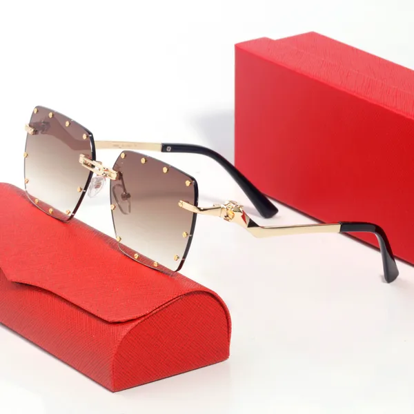 Modedesigner-Herren-Sonnenbrille, rautenförmig, großzügige Form, vergoldet, randlos, Metallrahmen, Brille, Damen-Diamant-Sonnenbrille mit Box, schneller Versand