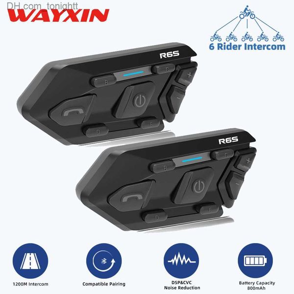 WAYXIN R6s Casco Auricolare Interfono per moto 6 Piloti Casco Comunicazione a mani libere Interfono 1200m BT 5.0 MP3 GPS Impermeabile Q230830