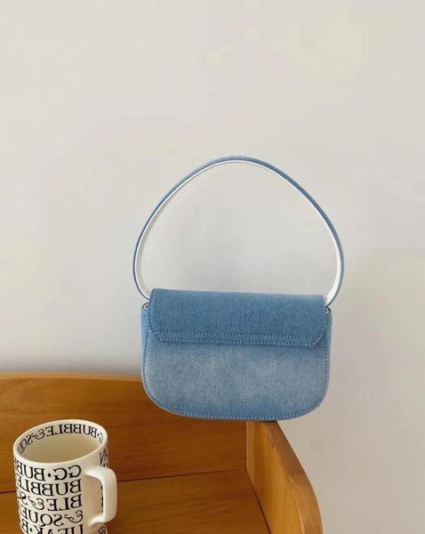 Borse a tracolla Borsa in denim da donna Borsa da donna all'aperto blu sotto le ascelle Borsa vintage piccola quadrata da donna a cavallo