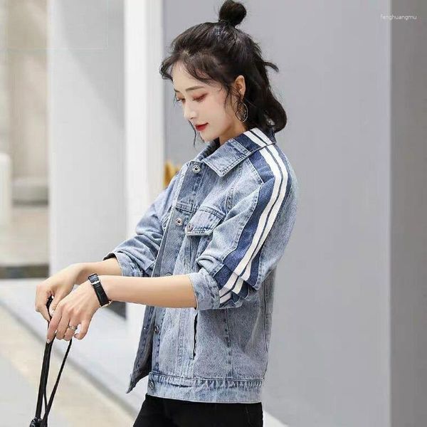 Jaquetas femininas jaqueta jeans feminina harajuku manga comprida cor sólida primavera e outono solto estilo coreano