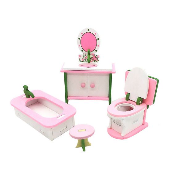 Acessórios de casa de boneca 1/12 casa de bonecas em miniatura móveis de madeira criativo banheiro quarto restaurante para crianças figura de ação decoração 230830