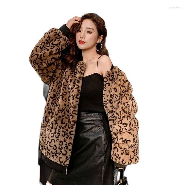 Pelliccia da donna Moda europea Cappotto finto da donna Modello leopardato Autunno inverno Spessore caldo Sciolto Maniche lunghe Cerniera