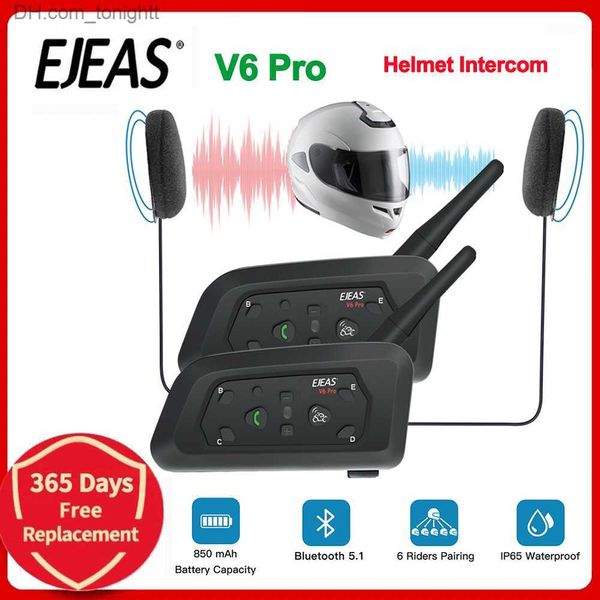 EJEAS V6 Pro Casco Interfono Auricolare Moto Bluetooth 1200m Interfono Comunicatore Full Duplex per 6 Piloti Q230830