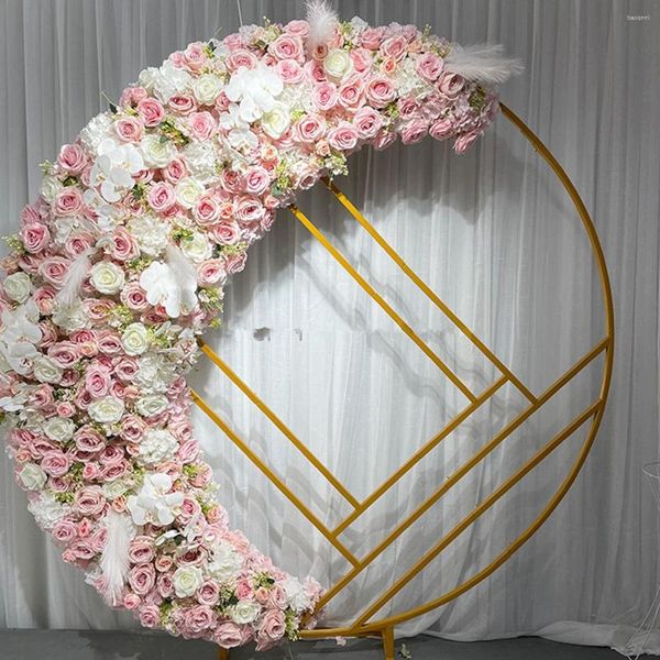 Castiçais de casamento arco quadro ferro rosa flor para mesa central decoração pano de fundo decoração de palco ab0952