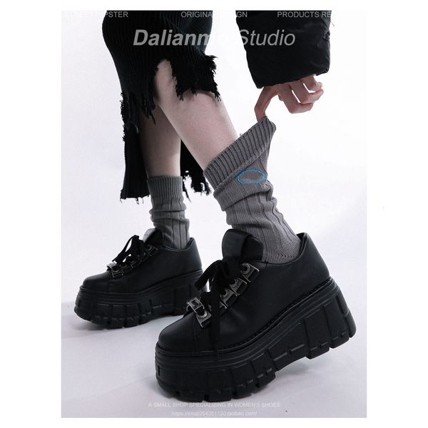 Dress Shoe's HighRise UltraThick Bottom Leder Flat Metal Decorative Punk Board Laceup SingleLayer Personalisierte Gothic-Schuhe 230829