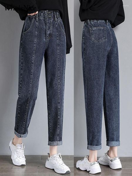 Jeans femininos senhoras moda cintura alta roupas femininas meninas slouchy streetwear denim harlan calças código quebrado folga bfch879