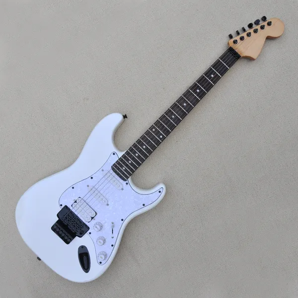 Chitarra elettrica bianca a 6 corde con tastiera Floyd Rose smerlata in palissandro battipenna bianco perla personalizzabile