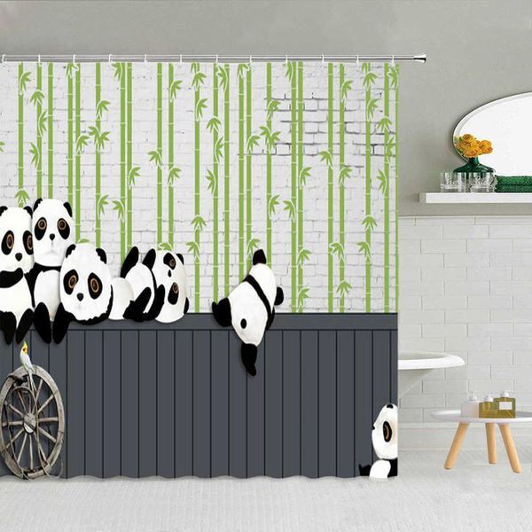 Cortinas de chuveiro de animais de desenho animado, cortinas de chuveiro de panda, gato, baleia, tecido à prova d'água, conjunto de cortina de banho para quarto, decoração de banheiro com