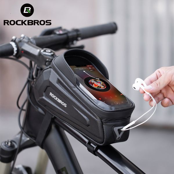 Panniers Sacos ROCKBROS Bicicleta Bolsa À Prova D 'Água Touch Screen Ciclismo Bag Top Front Tube Frame MTB Road Bike Bag 6.5 Phone Case Bike Acessórios 230829