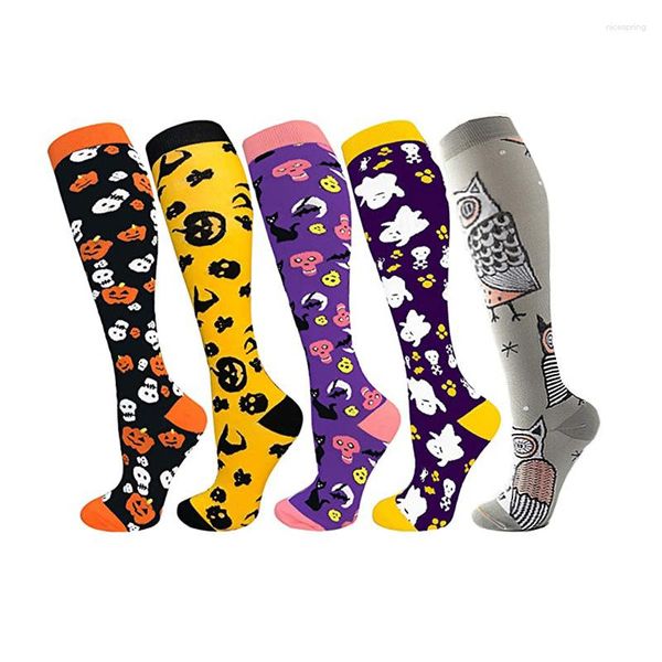 Calzini sportivi Compressione Natale Halloween Zucca Basket Rugby Corsa Ciclismo Escursionismo Elastico