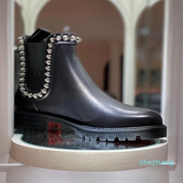 2023-inverno botas de tornozelo de luxo feminino preto bezerro plataforma de couro sola martin booty senhora vestido de festa de salto alto bota redsole EU35-43