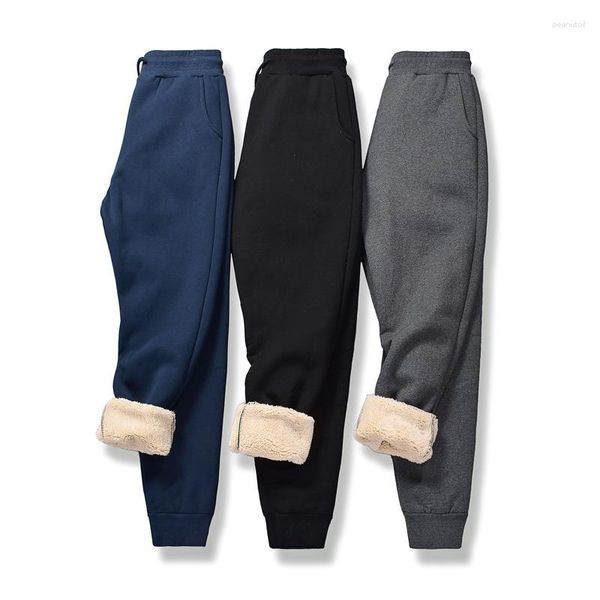 Pantaloni da uomo Leggings da uomo Cashmere addensato in lana di agnello Pantaloni sportivi slim caldi con coulisse a barilotto largo elastico solido