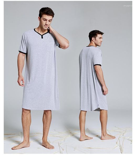 Homens sleepwear homens curto slve algodão robes vintage pijama o pescoço bolsos cor sólida camisola kaftan homens roupões homewear M-3XL