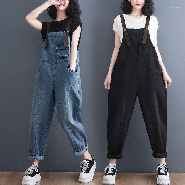 Frauen Jeans Mode Overall-spielanzug Mit Tasche Lose Denim Overalls Casual Harem Breite bein T551