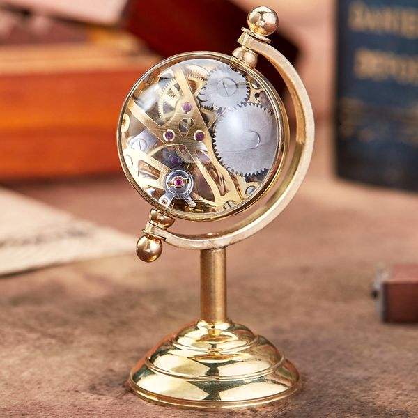 Relógios de bolso Chegada Girando Globo Relógio de Mesa de Ouro Homens Presente Criativo Para Relógio de Bolso Relógio de Mesa de Cobre Relógio de Bolso Mecânico Masculino 230830