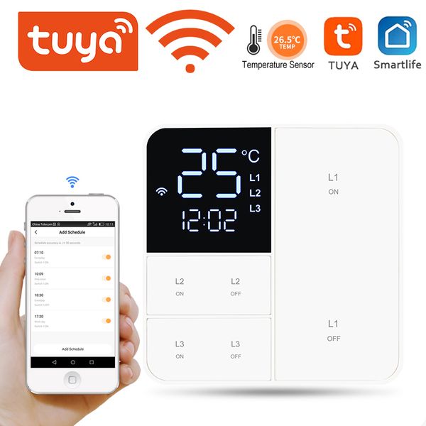 Outros eletrônicos Tuya Smart Wifi Switch com função de exibição de tempo de temperatura 100240V 123 Gang Botão de luz de parede Controle remoto de temporização 230829
