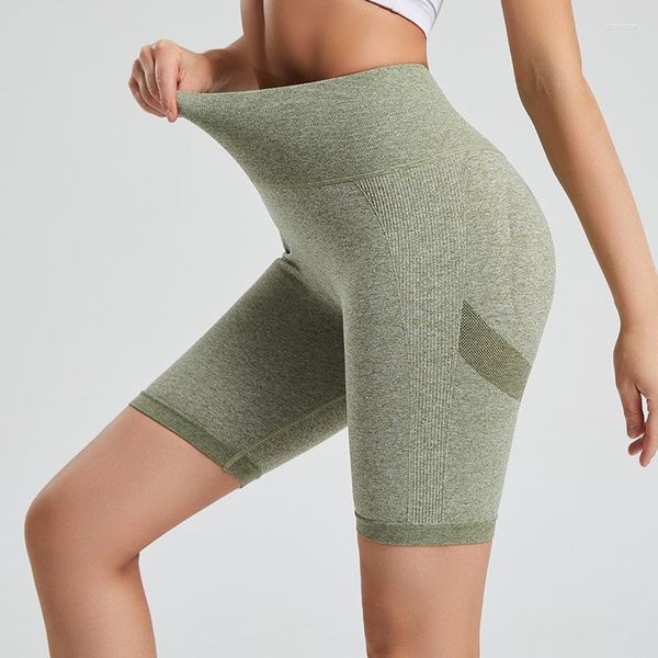 Pantaloncini attivi da donna Yoga elasticizzati a vita alta per motociclisti Pantaloni slim al ginocchio Ciclismo Palestra Sport senza cuciture