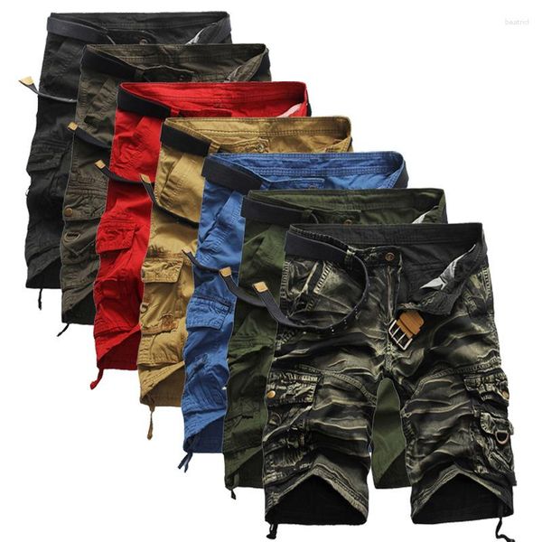 Pantaloncini da uomo Moda mimetica estiva Comoda casual Multi tasca Pantaloni cargo larghi militari multifunzionali senza cintura