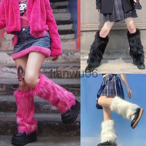 Outros vestuário Furry Leg Warmers Meias de pele Mulheres Fur Leg Warmers Jk Botas Meias Meninas Boot Cover Harajuku Fur Winter Spice Foot Warming Cover J230830