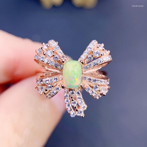 Küme halkaları bowknot çiçek lüks yüzüğü doğal gerçek beyaz opal 925 sterling gümüş 4 6mm 0.5ct taş ince mücevher j228178