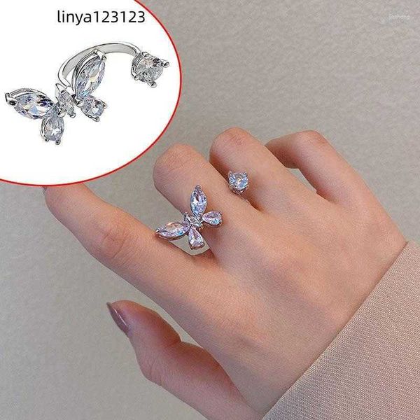 Cluster Ringe Romantische Süße Schmetterling Edelstein Für Frauen Mode Party Schmuck Zubehör Kupfer Öffnung Einstellbare Ring