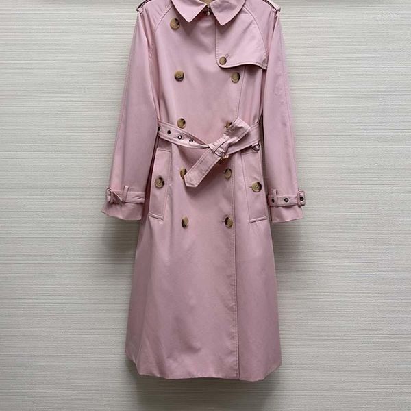 Damen-Trenchmäntel, 23Fashion, Baumwolle, Rosa, erweiterter Windjacke, klassischer zweireihiger Mantel mit Revers und Jacquard-Futter, Damen-High-End-Kleidung