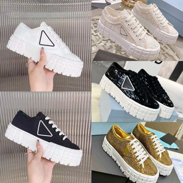 Scarpe da donna con doppia ruota Sneakers piatte in gomma Scarpe da ginnastica con plateau in tela Scarpe grosse stringate Scarpe basse in gabardine da donna all'aperto con scatola