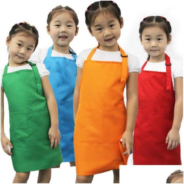 Schürzen Neue Kinderschürze Kind Malerei Kochen Baby Pinafore Einfarbige Küche Kleinkind Saubere Drop Lieferung Hausgarten Textilien Dh745