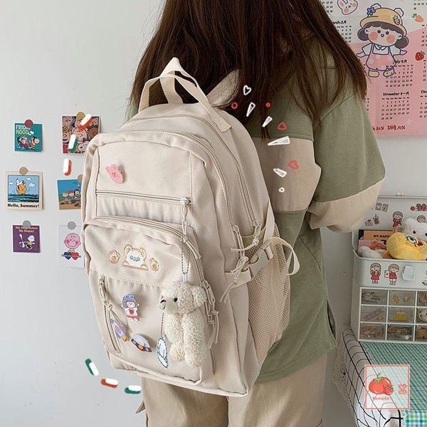 Mochila meninas sacos de escola secundária para lona impermeável adolescente bonito multi bolsos mulheres