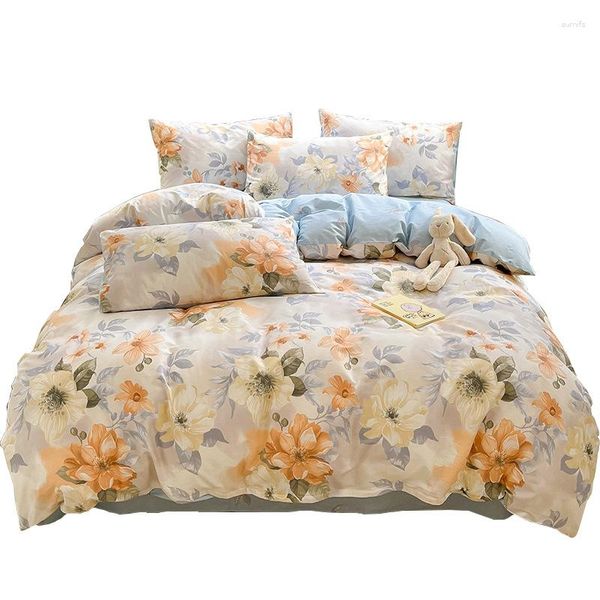 Set di biancheria da letto Set di cotone 3/4 pezzi Autunno piccolo fresco 40 bastoncini Lenzuolo Copripiumino Dormitorio studentesco Tessili per la casa