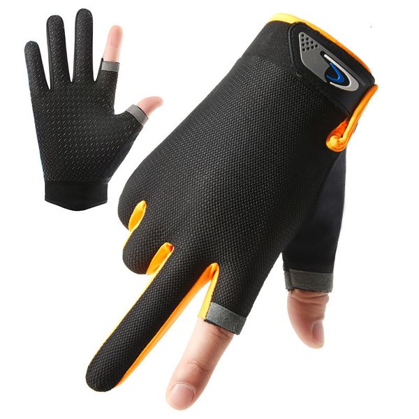 Fäustlinge Sommer Männer Angeln Handschuhe Frauen Zwei Finger Cut Männlich Touchscreen Angeln AntiSlip SunProof Atmungsaktive Radfahren Fitness 230829