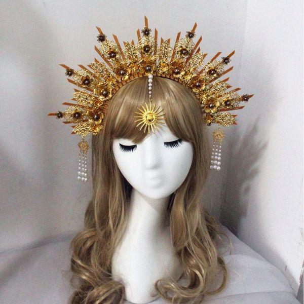 DIY Kit Zip Krawatte Göttin Halo Crown Gold Sunburst Himmelsschwangerschaft Mutterschaft Kopfbedeckung Tiara für Fotoshoots