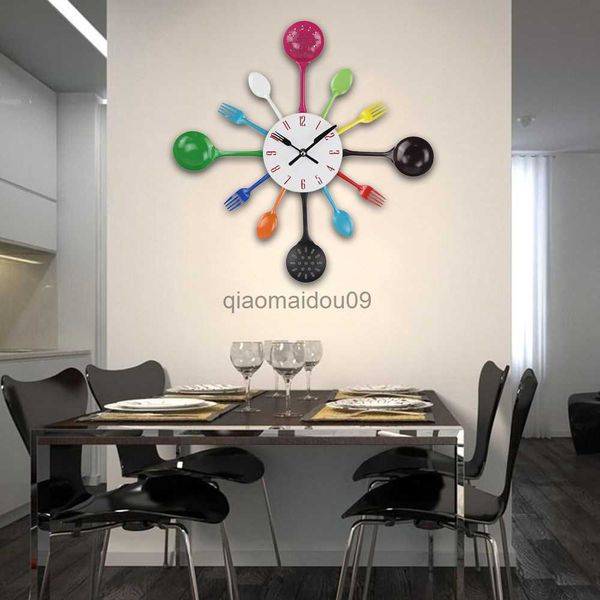 Wanduhren Besteck Küche Wanduhr Löffel Gabel Quarz Wandmontage Slient Uhren Modernes Design Horloge Murale Wanduhren2022 Heißer Verkauf HKD230830