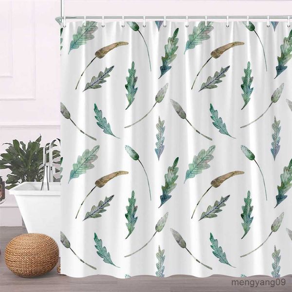 Cortinas de chuveiro folhas de plantas cortina de chuveiro folha verde banho decoração tecido pendurado cortinas acessórios do banheiro conjunto lavável r230830
