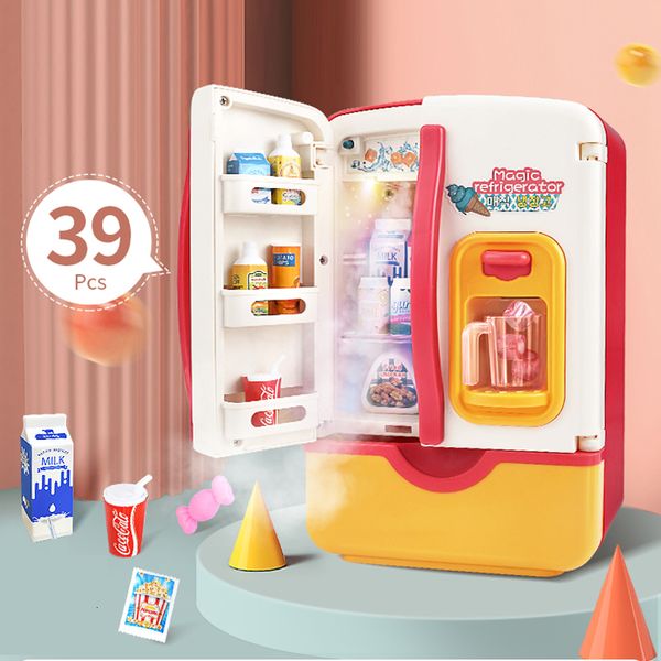 Küchen Spielen Lebensmittel Kinder Pretend House Küche Spielzeug Simulation Kühlschrank Zubehör mit Eis Kühlschrank Schneiden Bildung Geschenke 230830