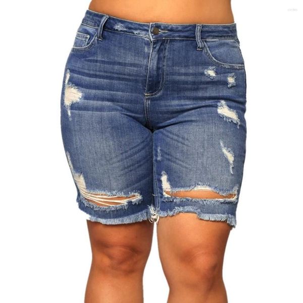 Damen Jeans Denim Shorts Perforierte Mode Tube Bleistifthose American Street Skinny Zevityj Lässige gerade halblange Hose