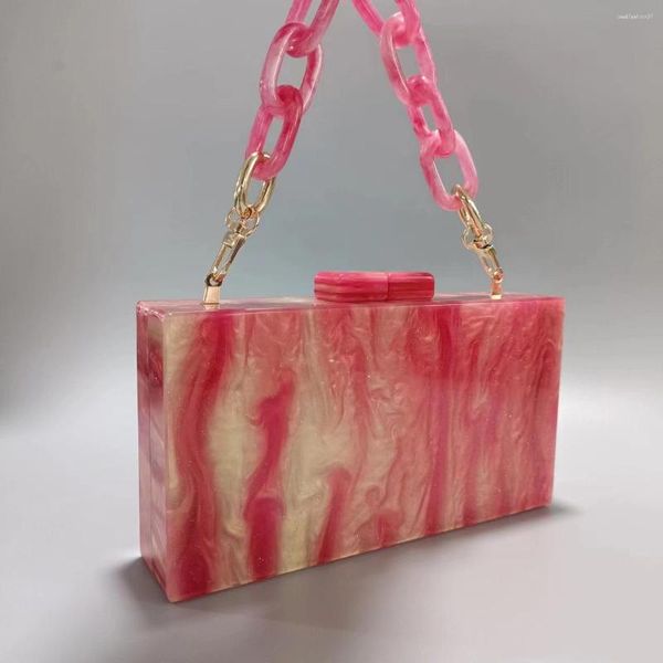 Bolsas de noite Mulheres Carteira Vintage Mármore Rosa Vermelho Acrílico Bolsas de Embreagem Saco de Jantar de Luxo Na Moda Correntes de Casamento Bolsas de Ombro