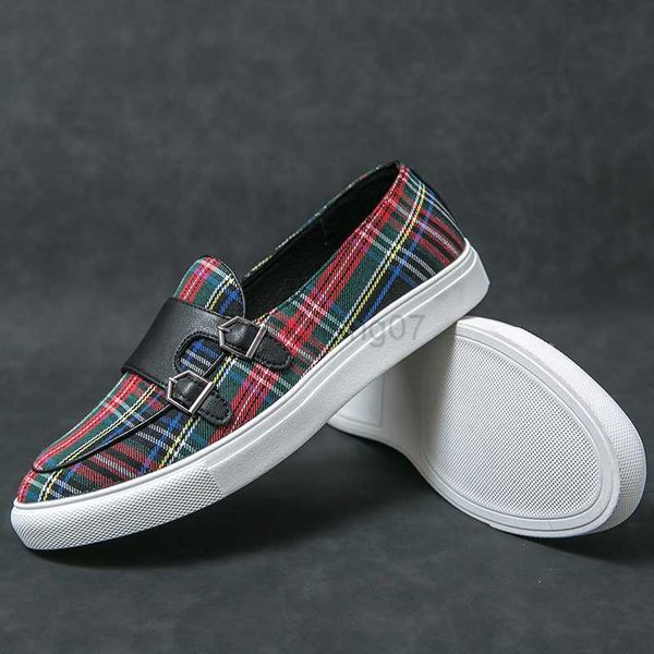 Kleidschuhe Klassische Canvas Plaid Mokassin Loafer Herrenschuhe Hochwertige Mode Nachtclub Outdoor Doppelschnalle All-Match-Freizeitschuhe